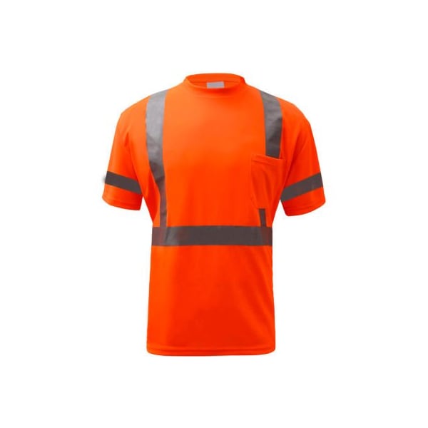 Gss Safety 5008, Class 3, Hi-Viz Moisture Wicking Birdseye Short Sleeve T-Shirt, Orange, L 5008-L - main